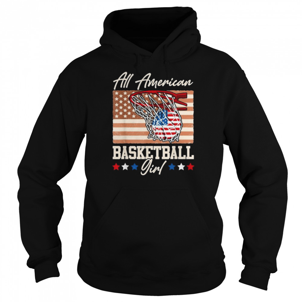 All American basketball girl 4th of july red white blue flag  Unisex Hoodie