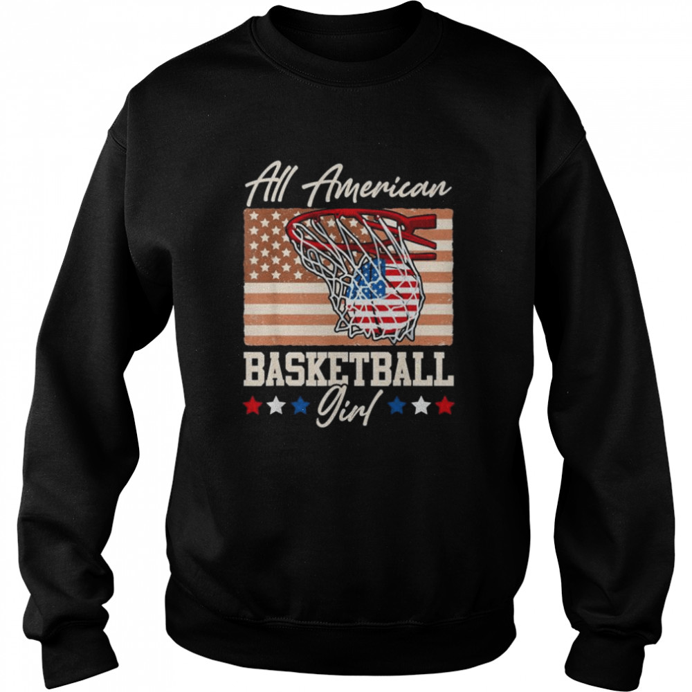 All American basketball girl 4th of july red white blue flag  Unisex Sweatshirt