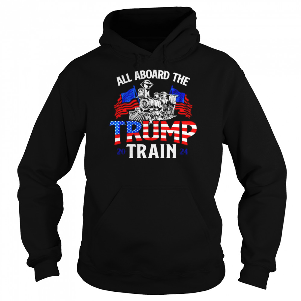 All aboard Trump train 2024 vintage American flag  Unisex Hoodie