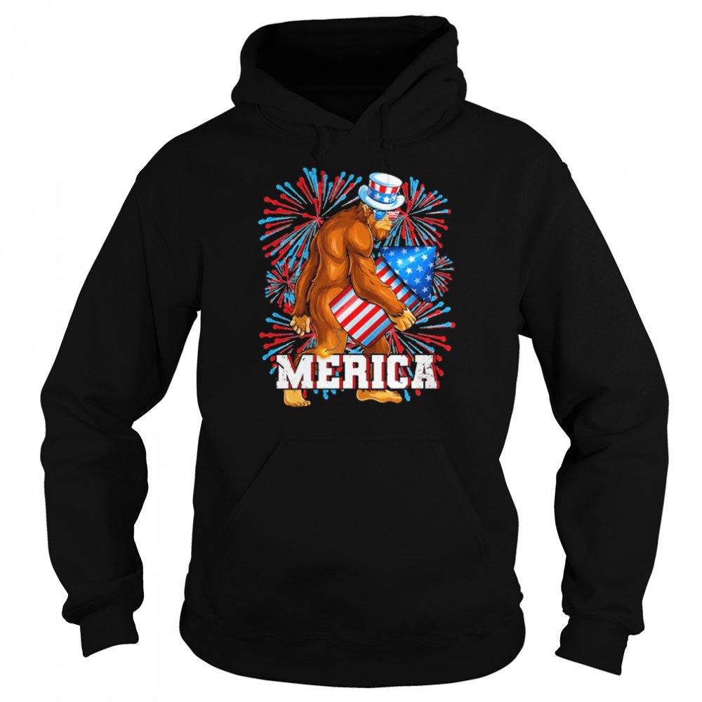 Bigfoot Fireworks 4Th Of July Boys Men Merica Shirt Unisex Hoodie