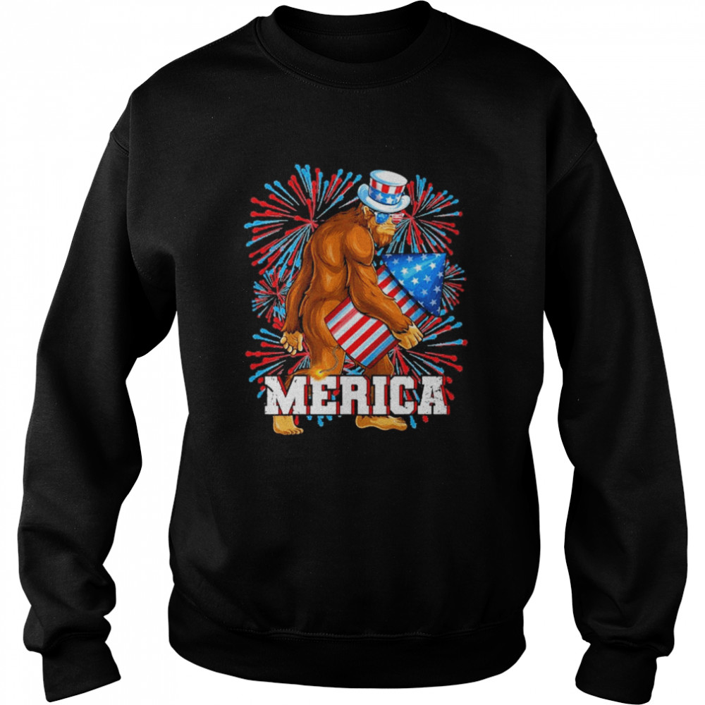 Bigfoot Fireworks 4Th Of July Boys Men Merica Shirt Unisex Sweatshirt