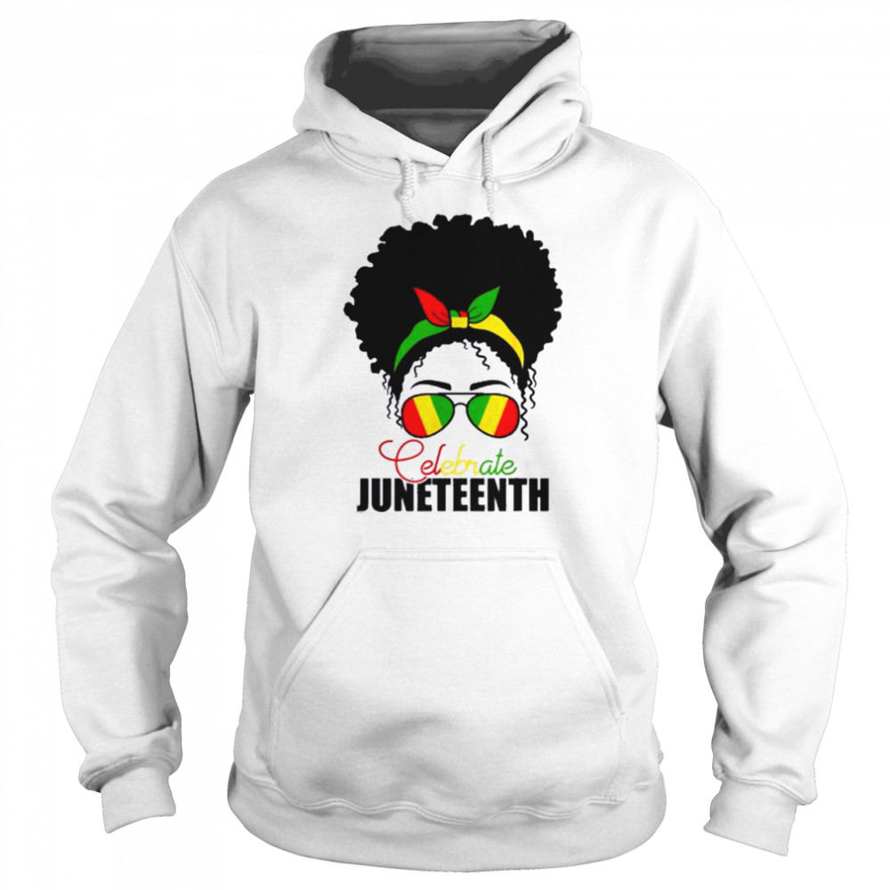 Black Messy Bun Girls Juneteenth Celebrating 1865 Flag Shirt Unisex Hoodie