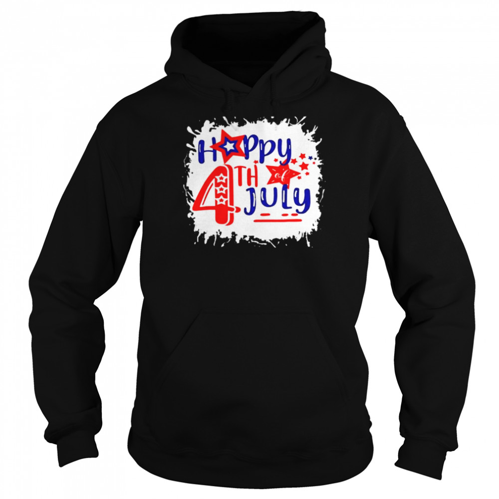 Bleached Happy 4th Of July Fireworks Patriotic American Shirt Unisex Hoodie