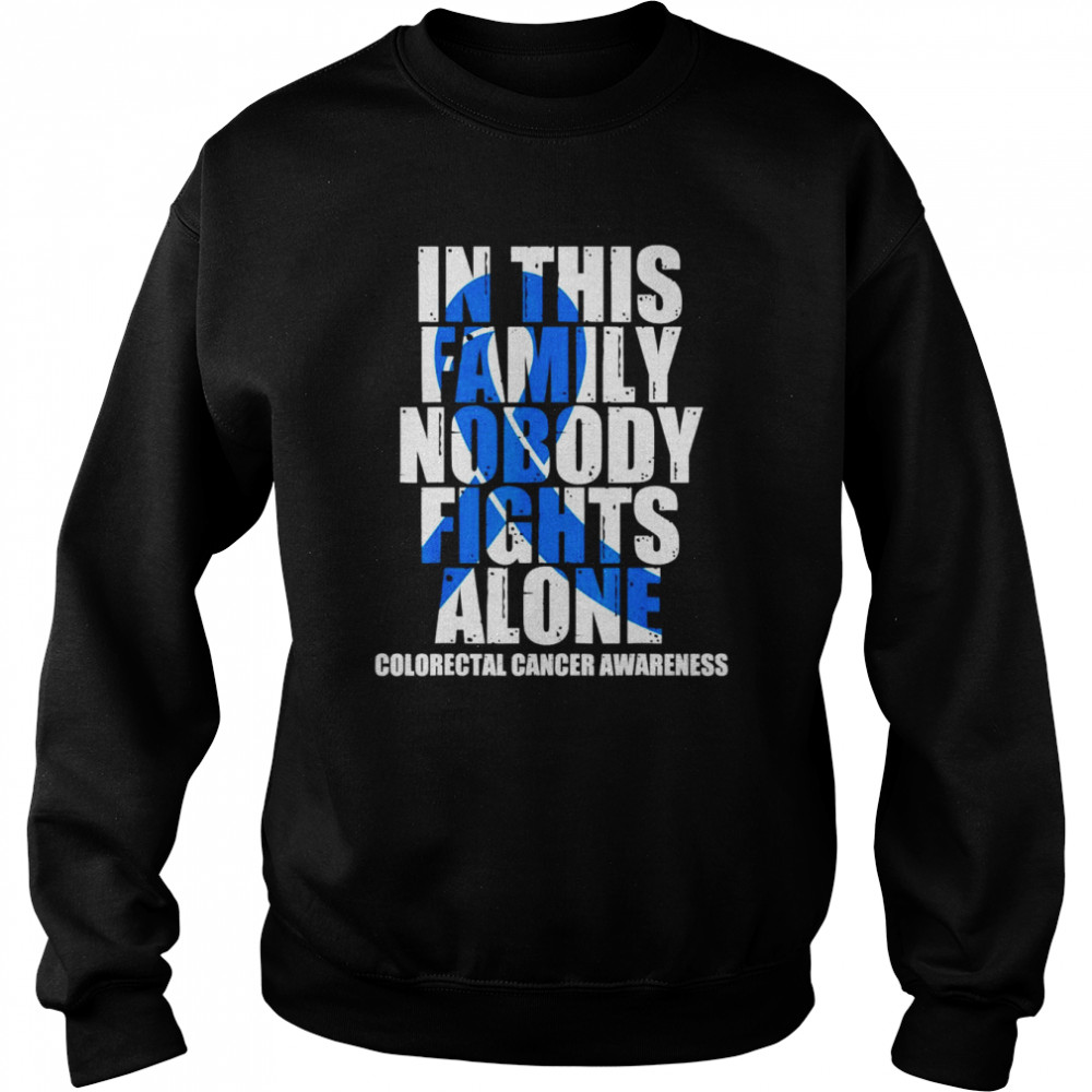 Dark Blue Ribbon Family Colorectal Cancer Awareness T-Shirt Unisex Sweatshirt