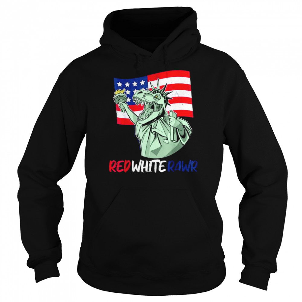 Dinosaur 4th of july American Flag Red White Rawr Tee Shirt Unisex Hoodie