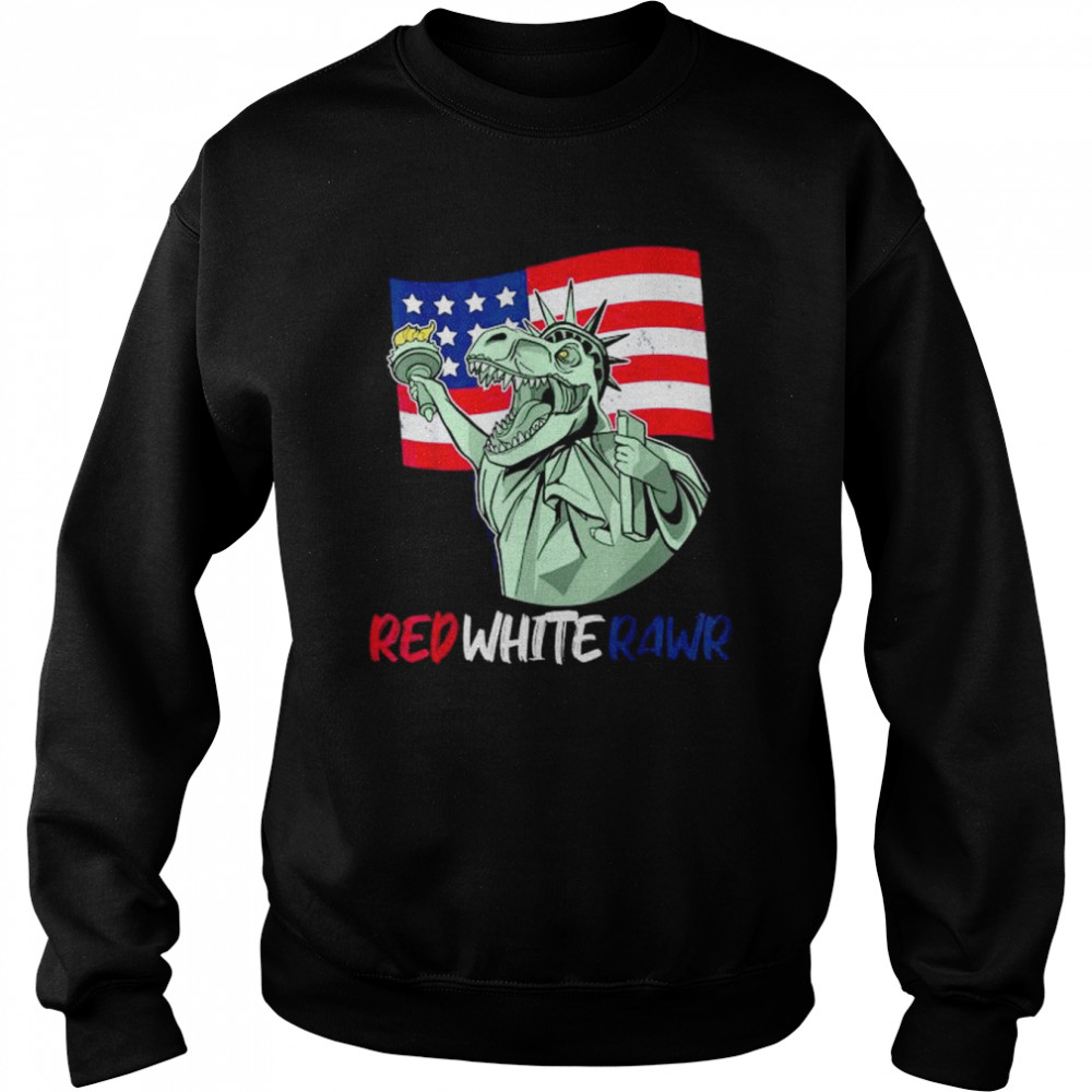 Dinosaur 4th of july American Flag Red White Rawr Tee Shirt Unisex Sweatshirt