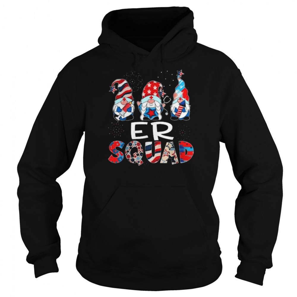 ER Squad Gnomes USA Flag 4th Of July Pride Nurse Stethoscope Shirt Unisex Hoodie