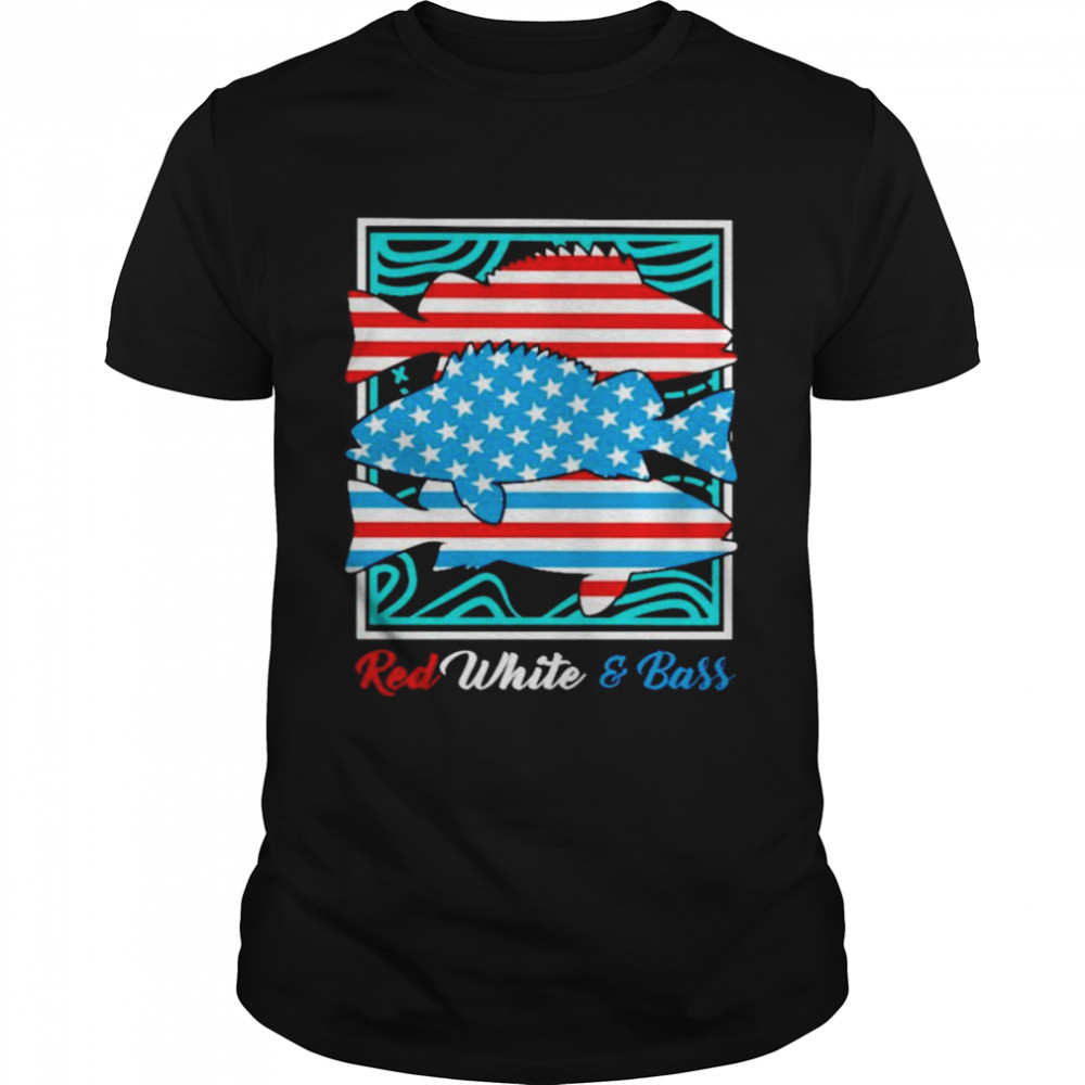 Fishing 4th of July red white and bass shirt