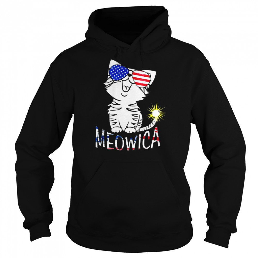 Happy 4th Of July Meowica American Patriotic Flag Cat Shirt Unisex Hoodie