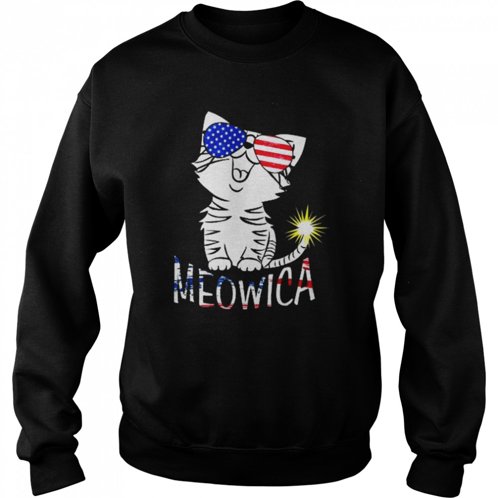 Happy 4th Of July Meowica American Patriotic Flag Cat Shirt Unisex Sweatshirt