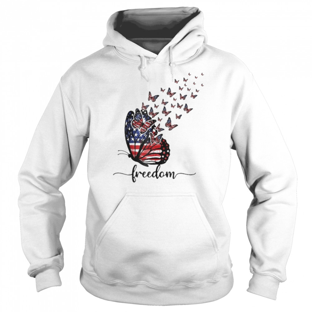 Happy Independence Day Usa Flag Freedom Butterfly Shirt Unisex Hoodie