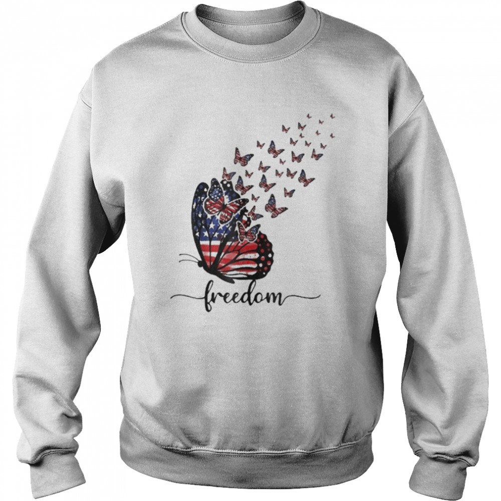 Happy Independence Day Usa Flag Freedom Butterfly Shirt Unisex Sweatshirt