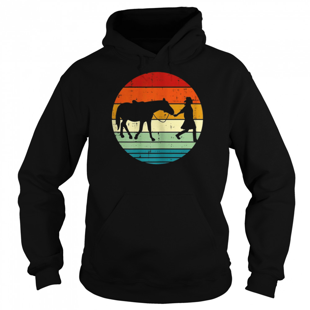 Horse And Girl Silhouette Sunset Retro Cowgirl Equestrian Shirt Unisex Hoodie