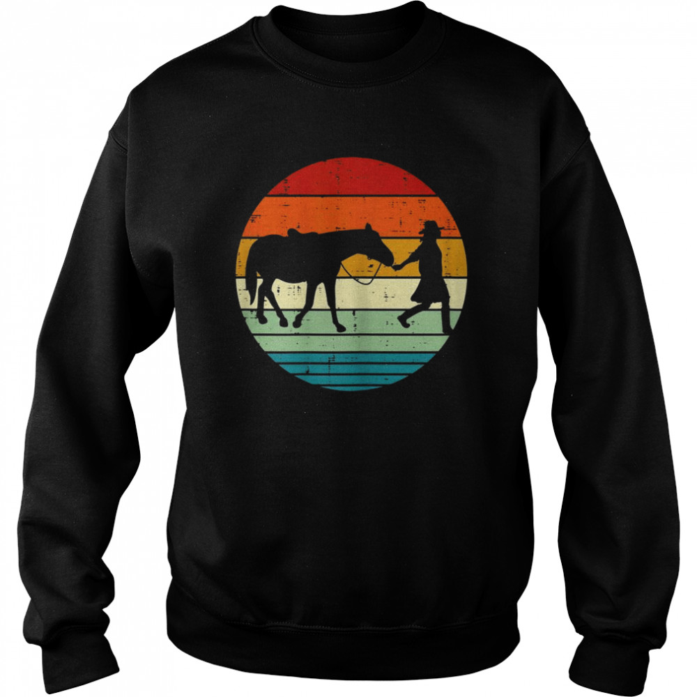 Horse And Girl Silhouette Sunset Retro Cowgirl Equestrian Shirt Unisex Sweatshirt