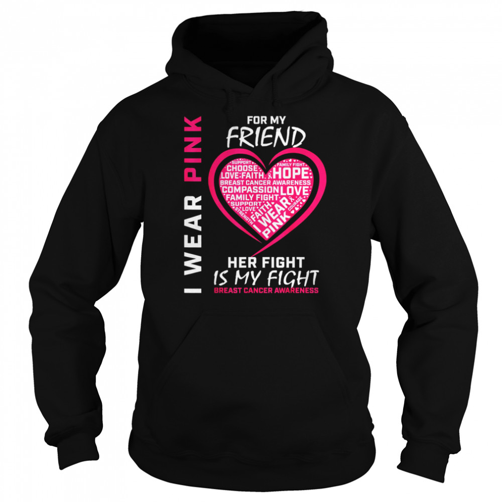 I Wear Pink For My Friend Breast Cancer Awareness Her Fight Shirt Unisex Hoodie