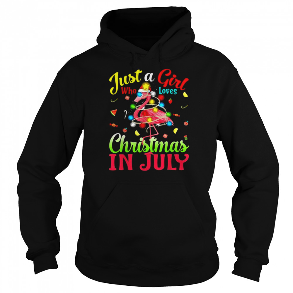 Just A Girl Who Loves Christmas In July Flamingo Shirt Unisex Hoodie