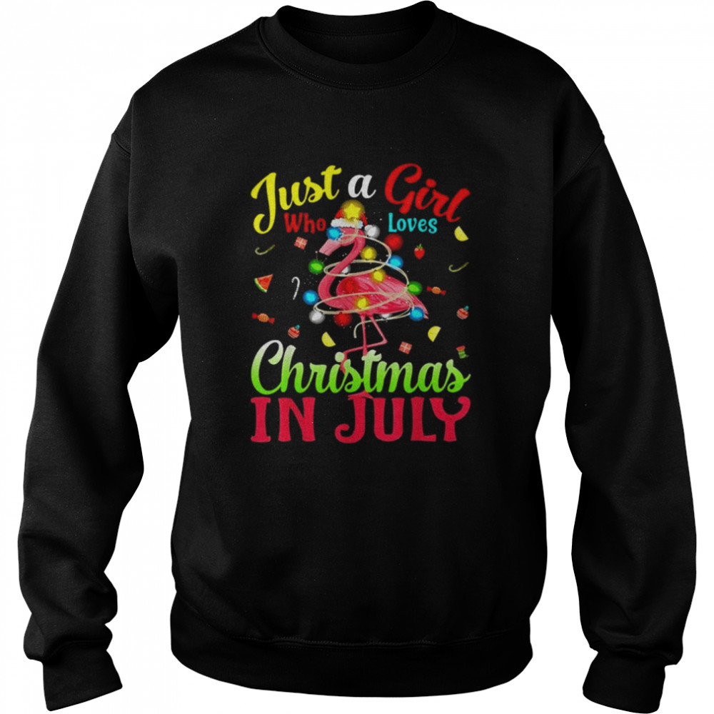 Just A Girl Who Loves Christmas In July Flamingo Shirt Unisex Sweatshirt