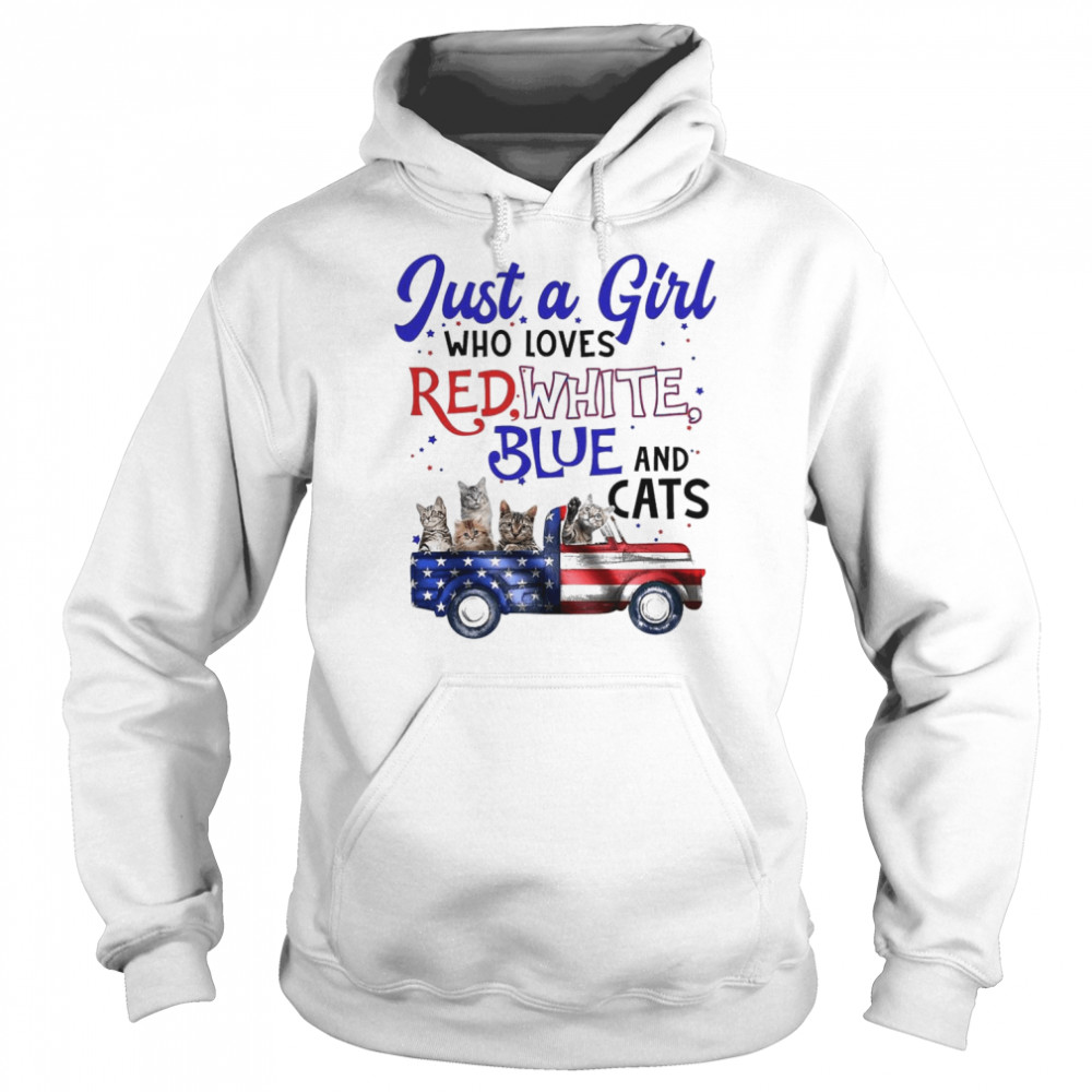 Just A Girl Who loves red white blue and Cats truck  Unisex Hoodie