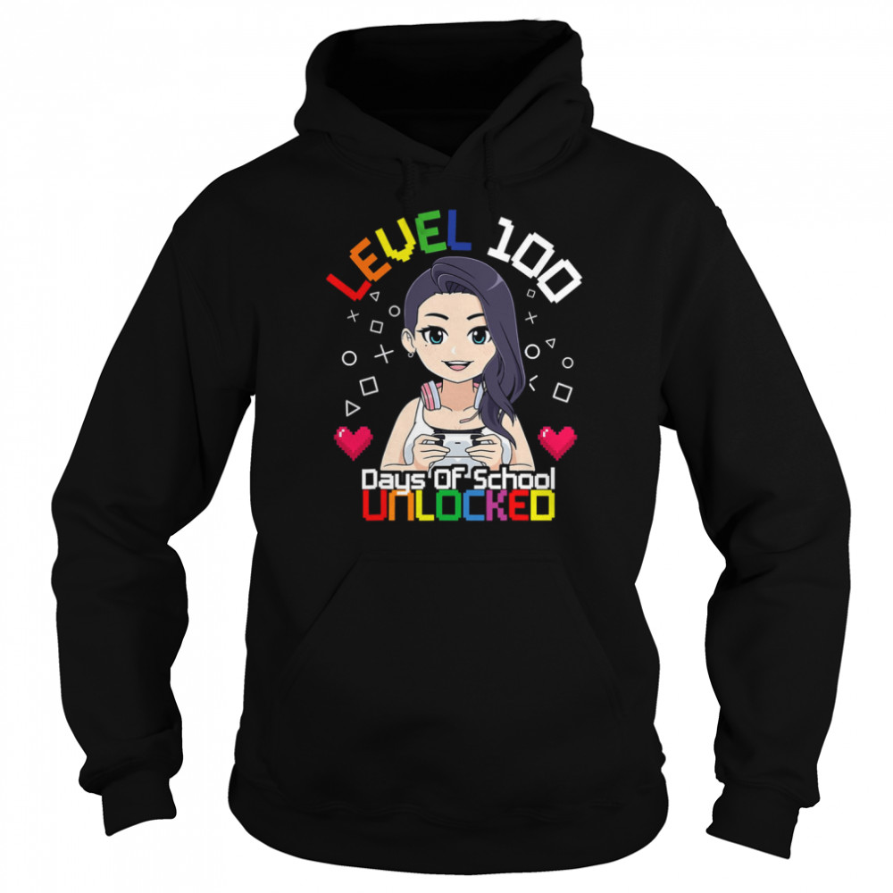 Level 100 Days Of School Unlocked Gaming Girls 100th  Unisex Hoodie