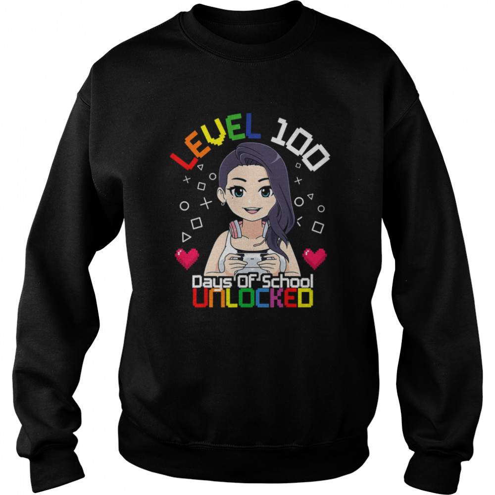 Level 100 Days Of School Unlocked Gaming Girls 100th  Unisex Sweatshirt