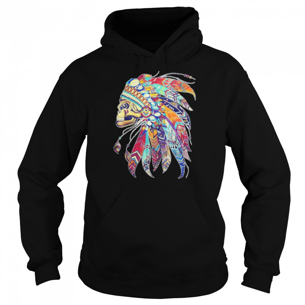 Native American Indian Chief Skull Motorcycle Headdress T-Shirt Unisex Hoodie