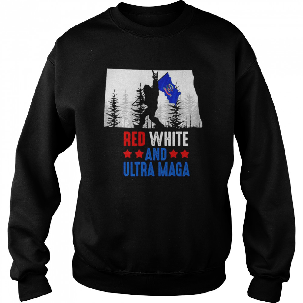 North Dakota America Bigfoot Red White And Ultra Maga Shirt Unisex Sweatshirt