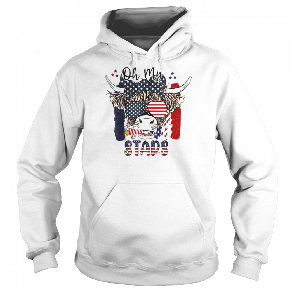 Patriotic Oh My Stars Highland Cow With 4th July Shirt Unisex Hoodie