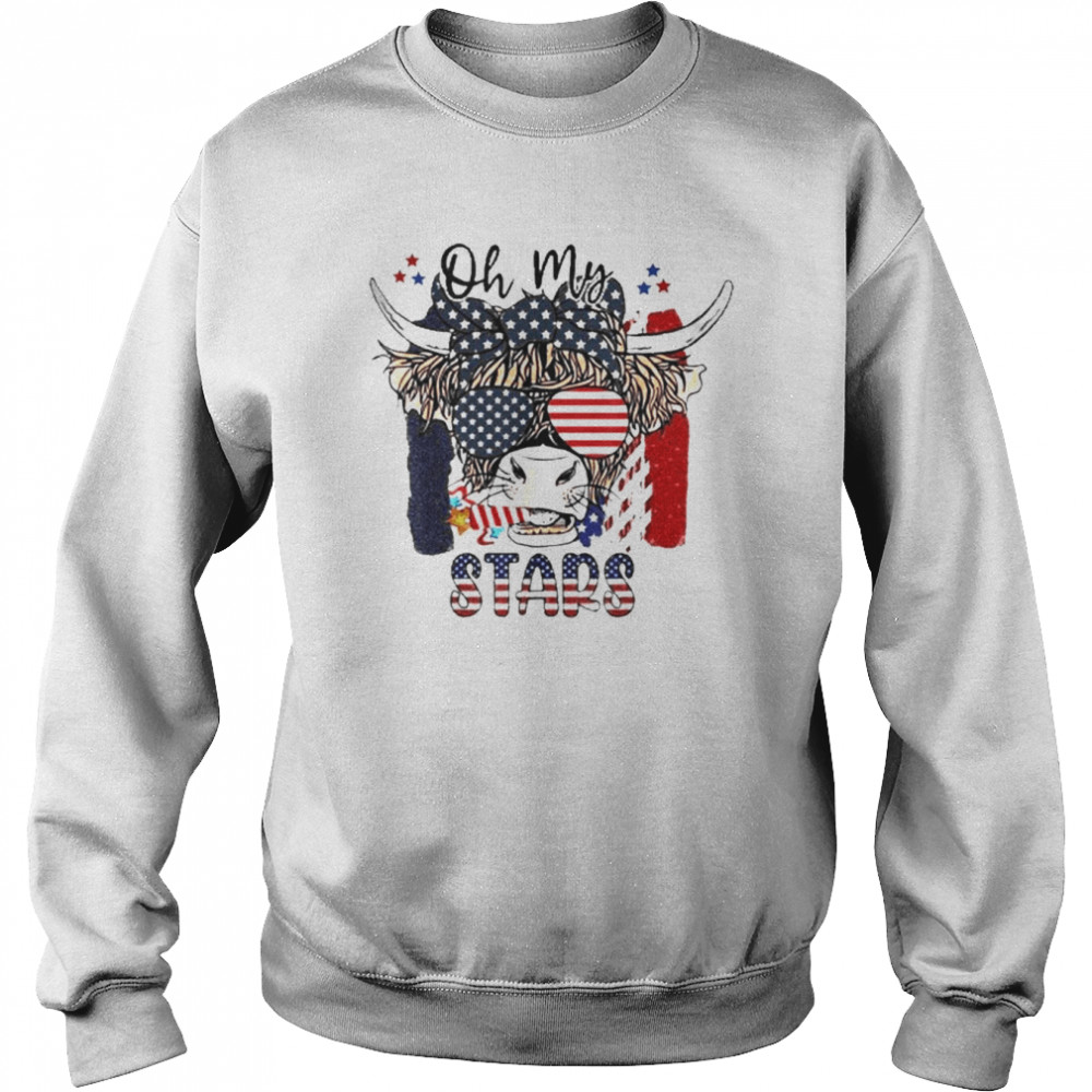 Patriotic Oh My Stars Highland Cow With 4th July Shirt Unisex Sweatshirt