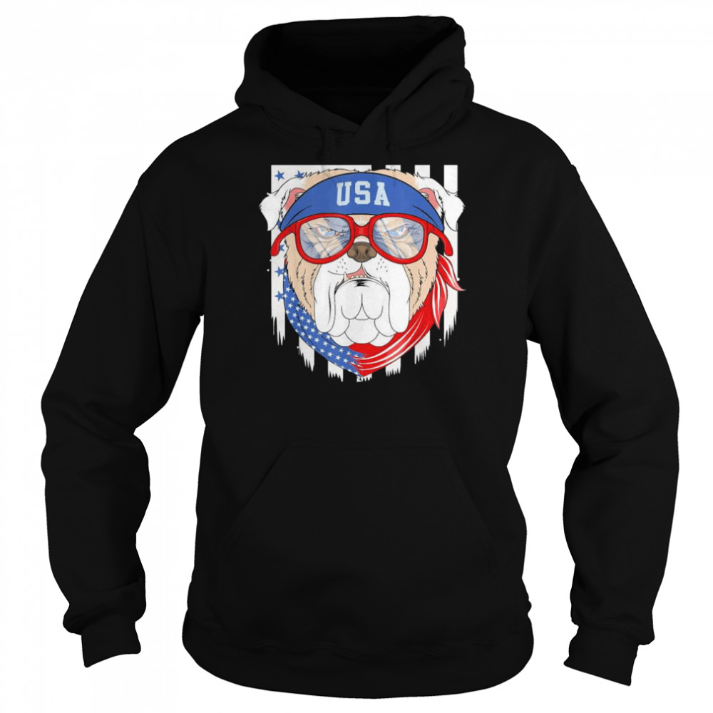 Patriotic USA 4th July Bulldog Bull Dog US Flag Sunglasses T-Shirt Unisex Hoodie