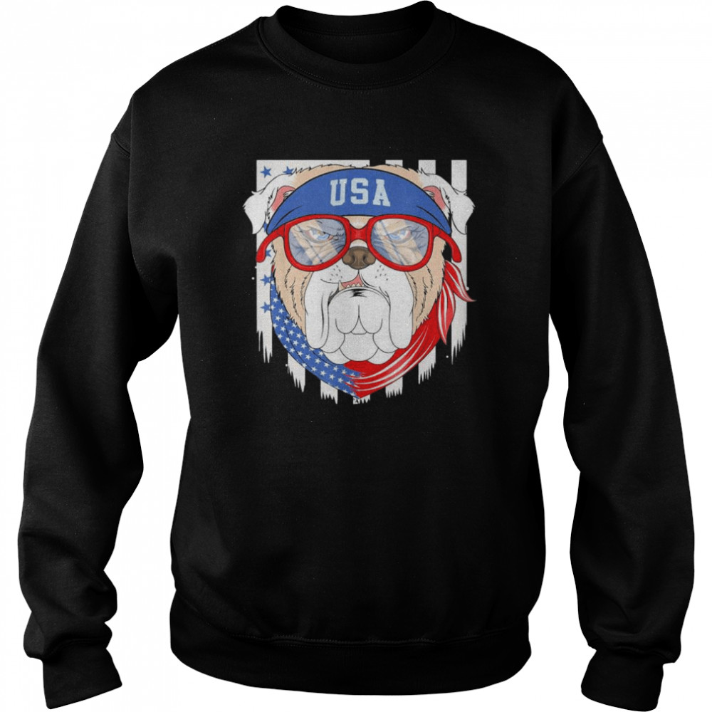 Patriotic USA 4th July Bulldog Bull Dog US Flag Sunglasses T-Shirt Unisex Sweatshirt