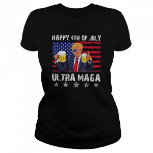 Retro ultra mega pro Trump beer drinkin 4th of july American flag  Classic Women's T-shirt