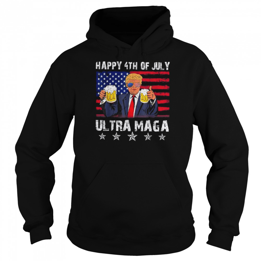 Retro ultra mega pro Trump beer drinkin 4th of july American flag  Unisex Hoodie