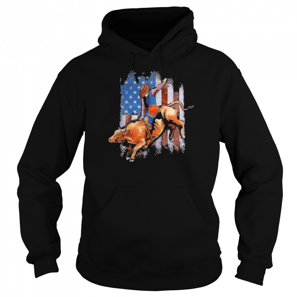 Rodeo Bull Riding American Flag Shirt Unisex Hoodie