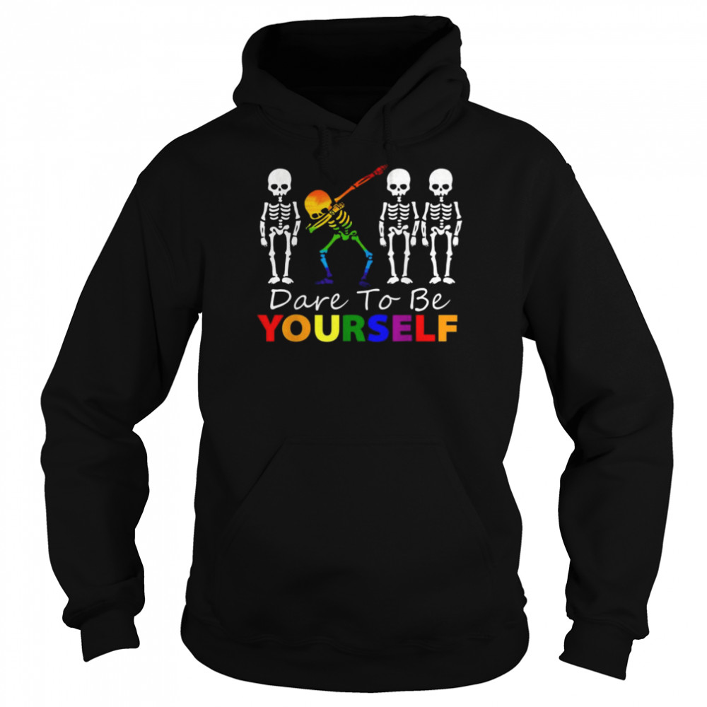 Skeleton Dabbing Dare To Be Yourself LGBT Pride Lover Shirt Unisex Hoodie