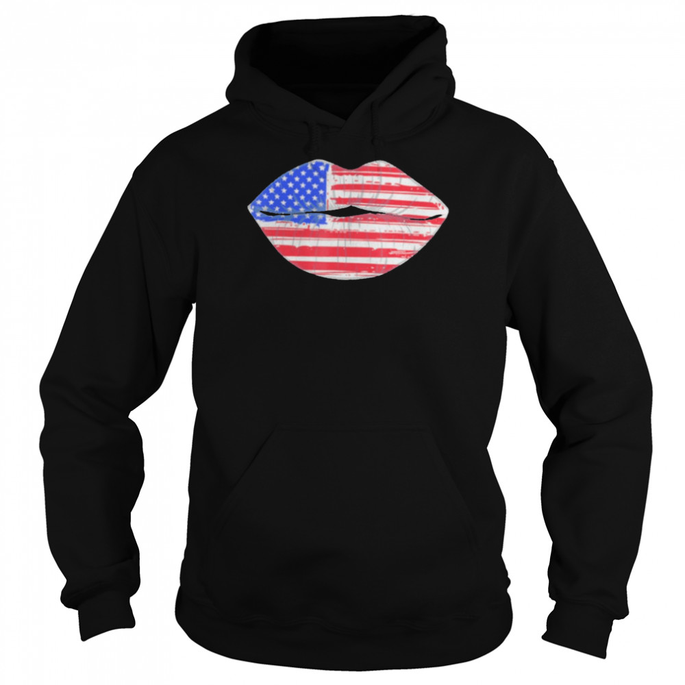 Summer Women 4th Of July Lips American Flag Kiss Merica T-Shirt Unisex Hoodie