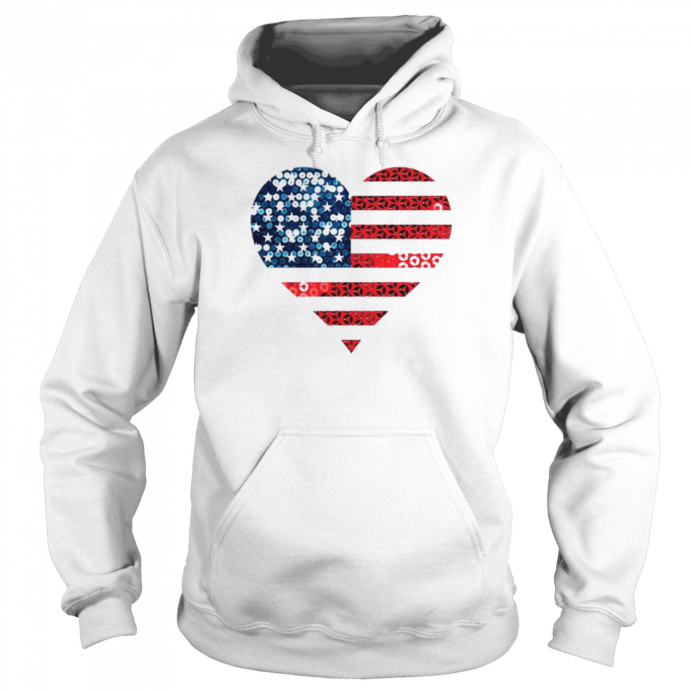 USA Flag Heart Sequin Print Shirt Unisex Hoodie