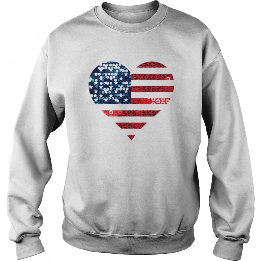 USA Flag Heart Sequin Print Shirt Unisex Sweatshirt