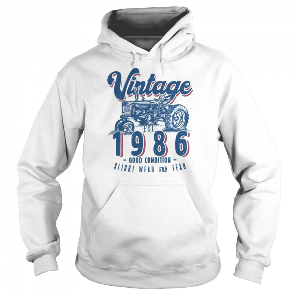 Vintage Tractor Farmer Birthday Born In 1986 & Established Shirt Unisex Hoodie