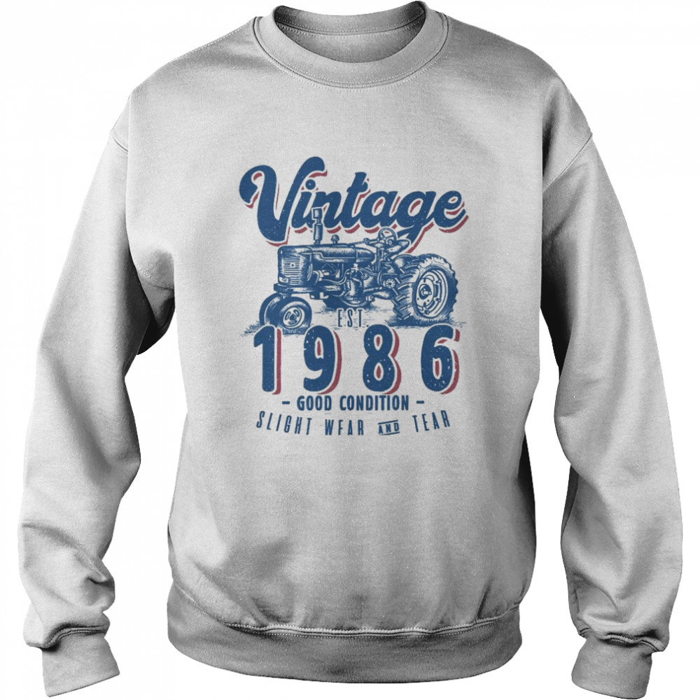 Vintage Tractor Farmer Birthday Born In 1986 & Established Shirt Unisex Sweatshirt