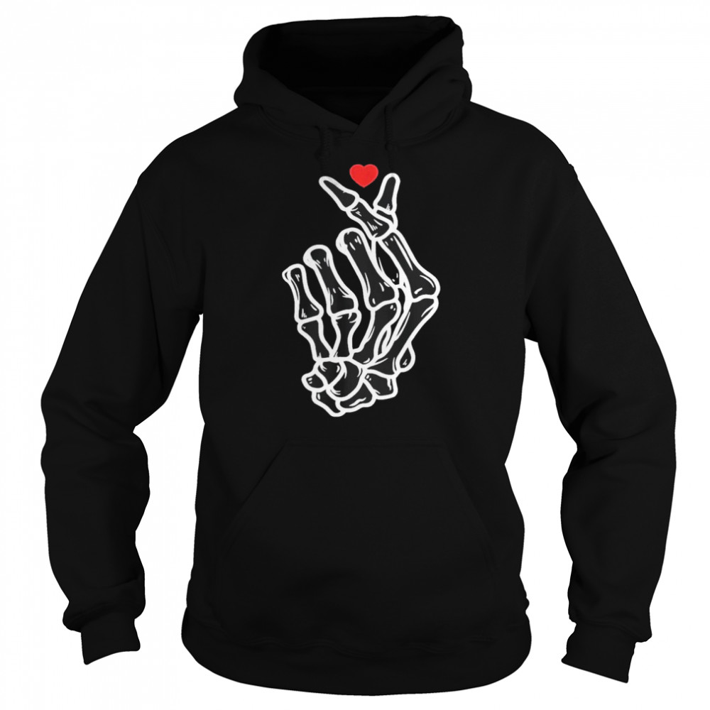 2022 korean hand Sign Finger Heart Hand I Love You Skeleton Hand T-Shirt Unisex Hoodie