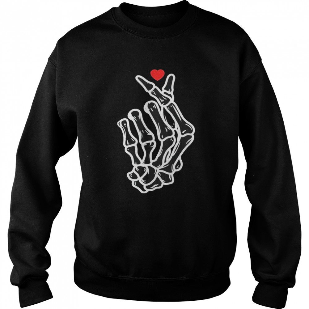 2022 korean hand Sign Finger Heart Hand I Love You Skeleton Hand T-Shirt Unisex Sweatshirt