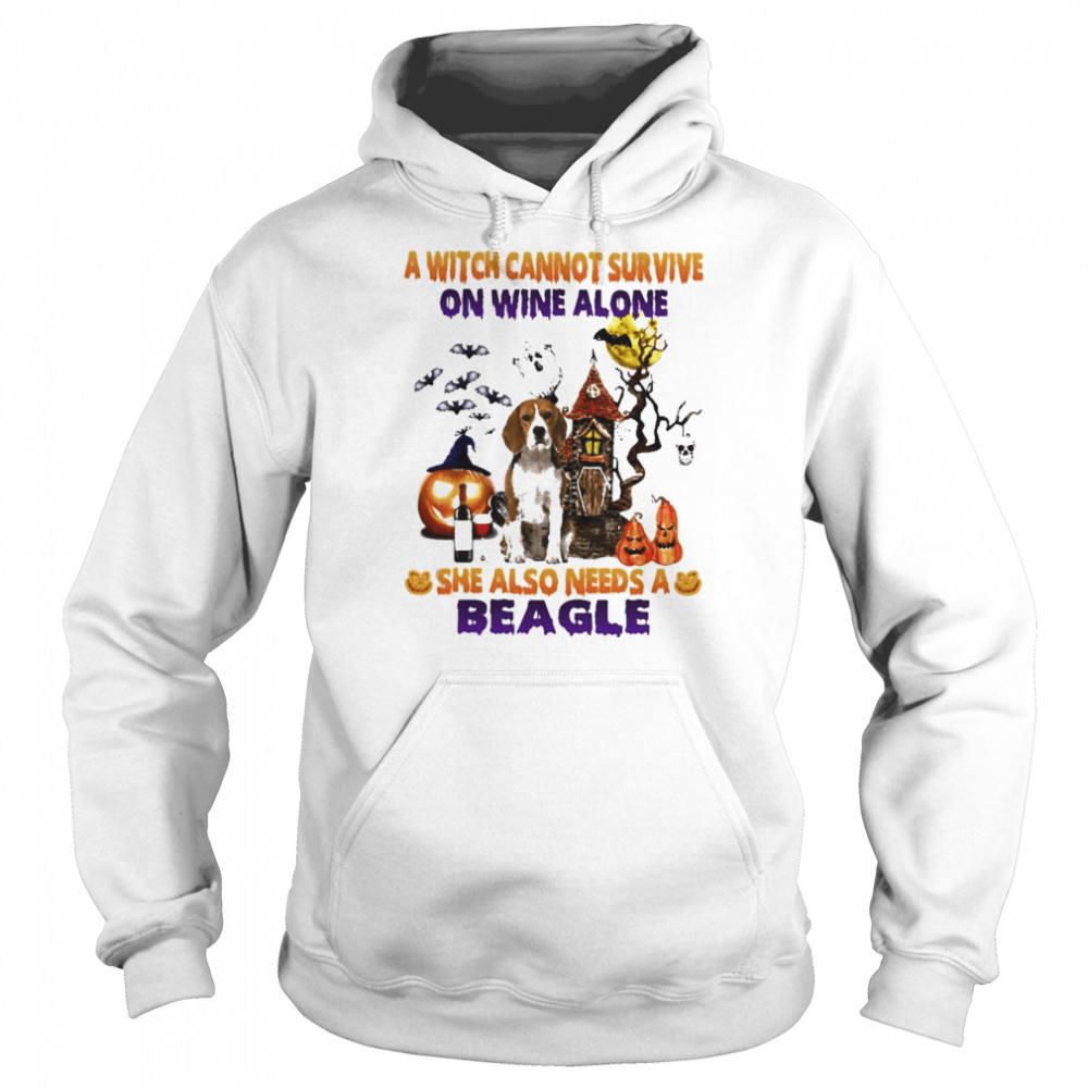 A Witch cannot survive on wine alone she also needs a Beagle Breed Halloween  Unisex Hoodie