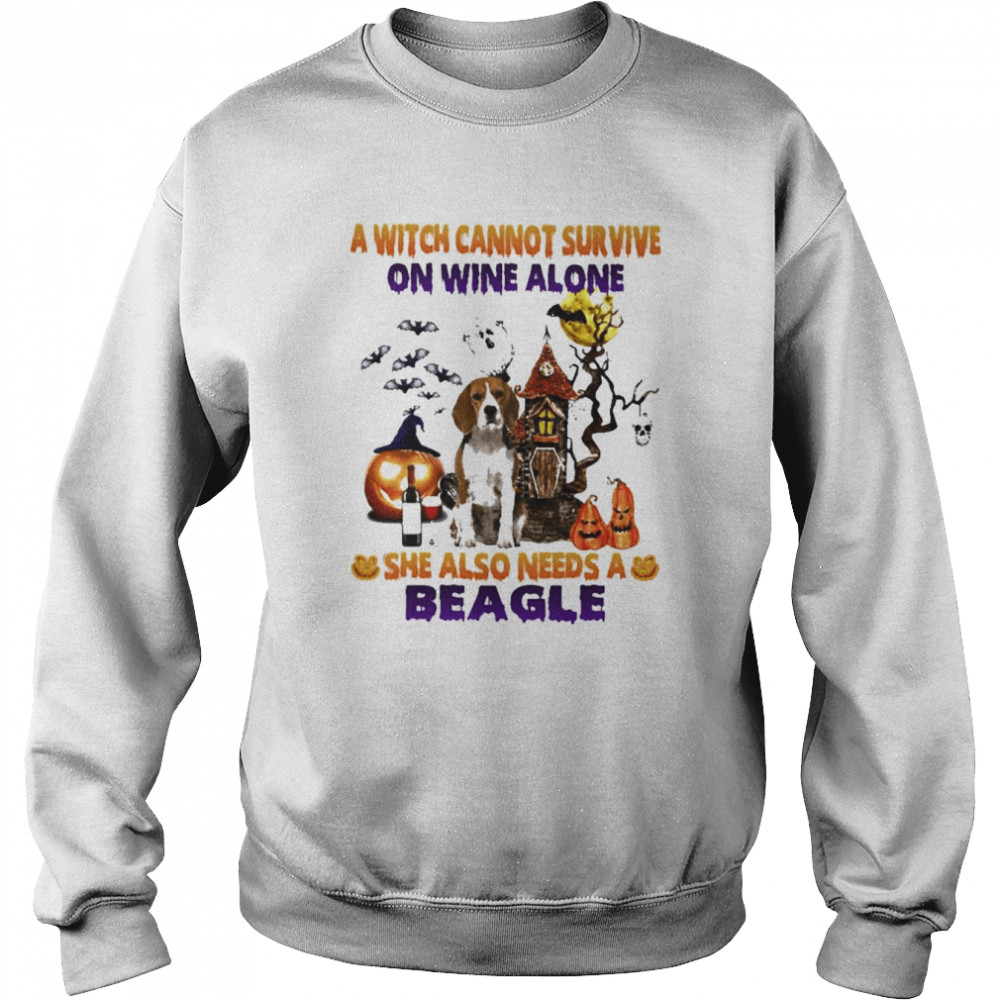 A Witch cannot survive on wine alone she also needs a Beagle Breed Halloween  Unisex Sweatshirt