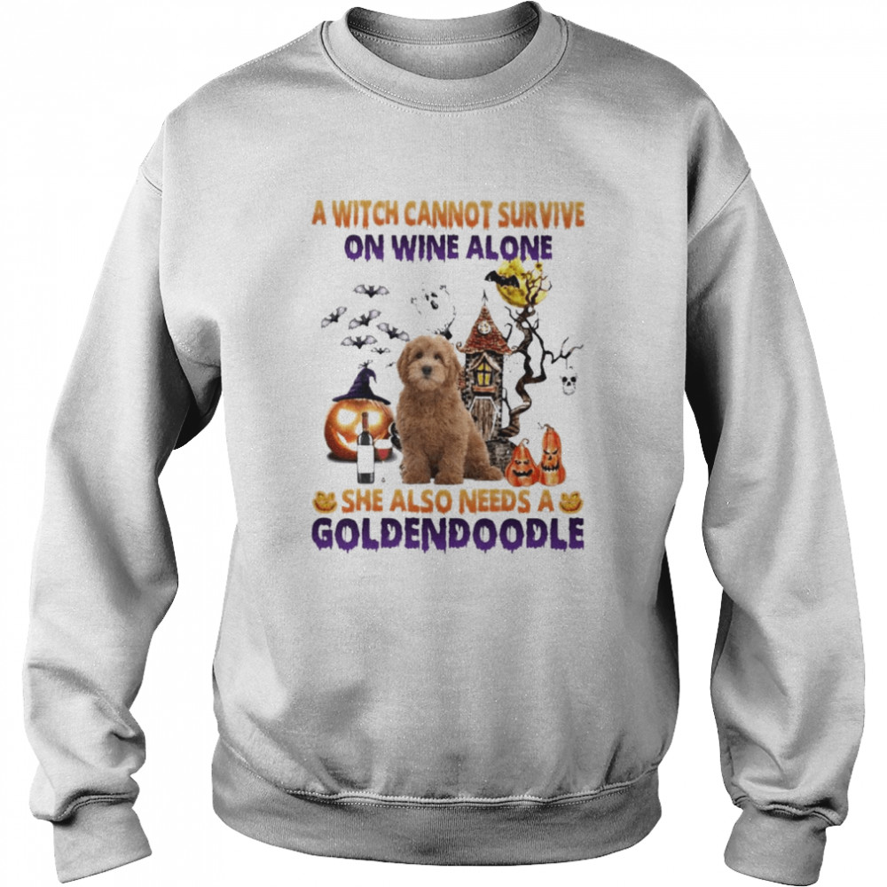 A Witch cannot survive on wine alone she also needs a Red Goldendoodle Halloween  Unisex Sweatshirt