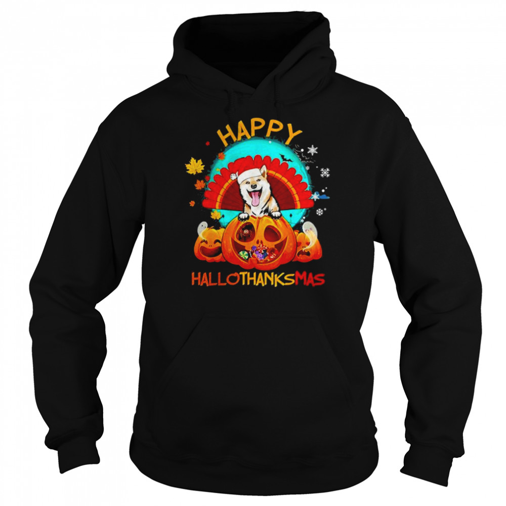 Akita Inu Dog Happy HalloThankmas 2022 Lover T-Shirt Unisex Hoodie