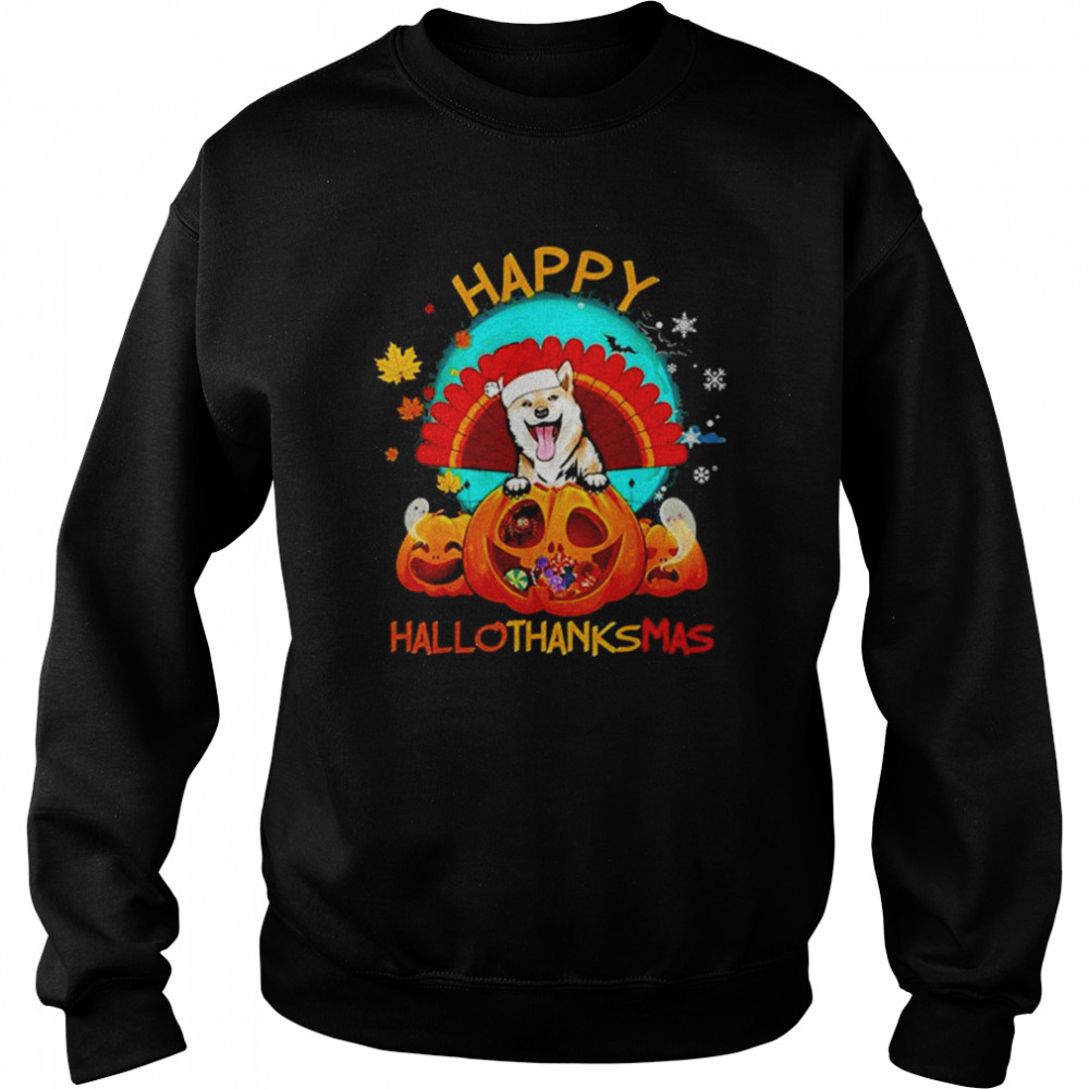 Akita Inu Dog Happy HalloThankmas 2022 Lover T-Shirt Unisex Sweatshirt