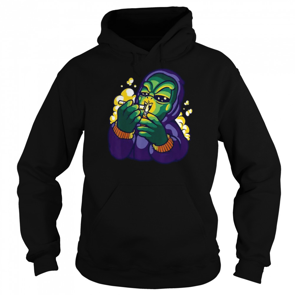 Alien Marijuana Weed Smoking Cartoon Cannabis Shirts Unisex Hoodie