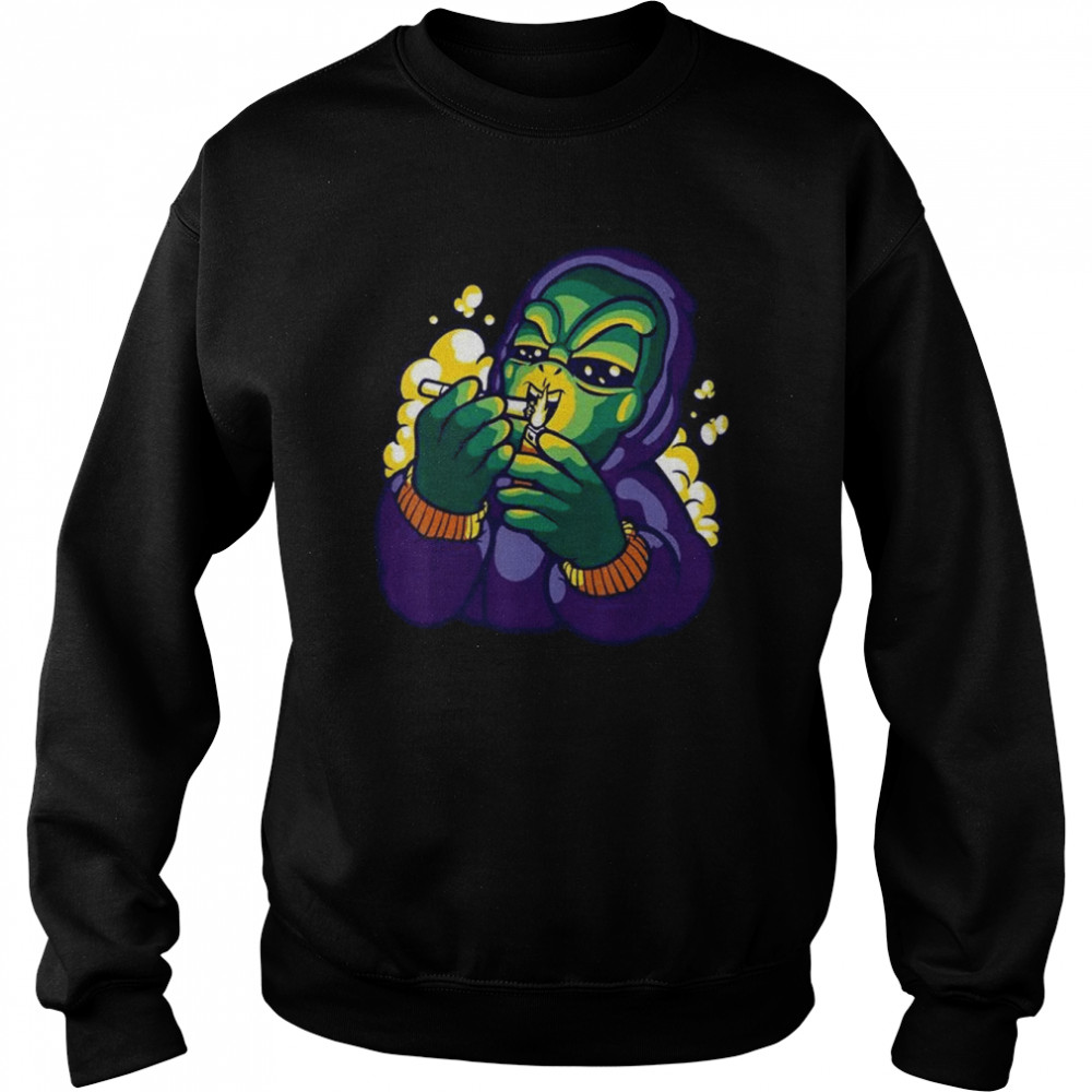 Alien Marijuana Weed Smoking Cartoon Cannabis Shirts Unisex Sweatshirt