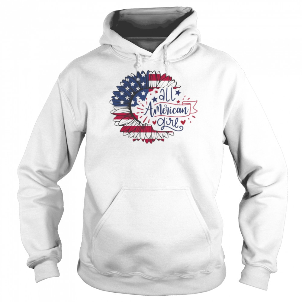 All American Girls Messy Bun USA Flag Sunflower Shirt Unisex Hoodie