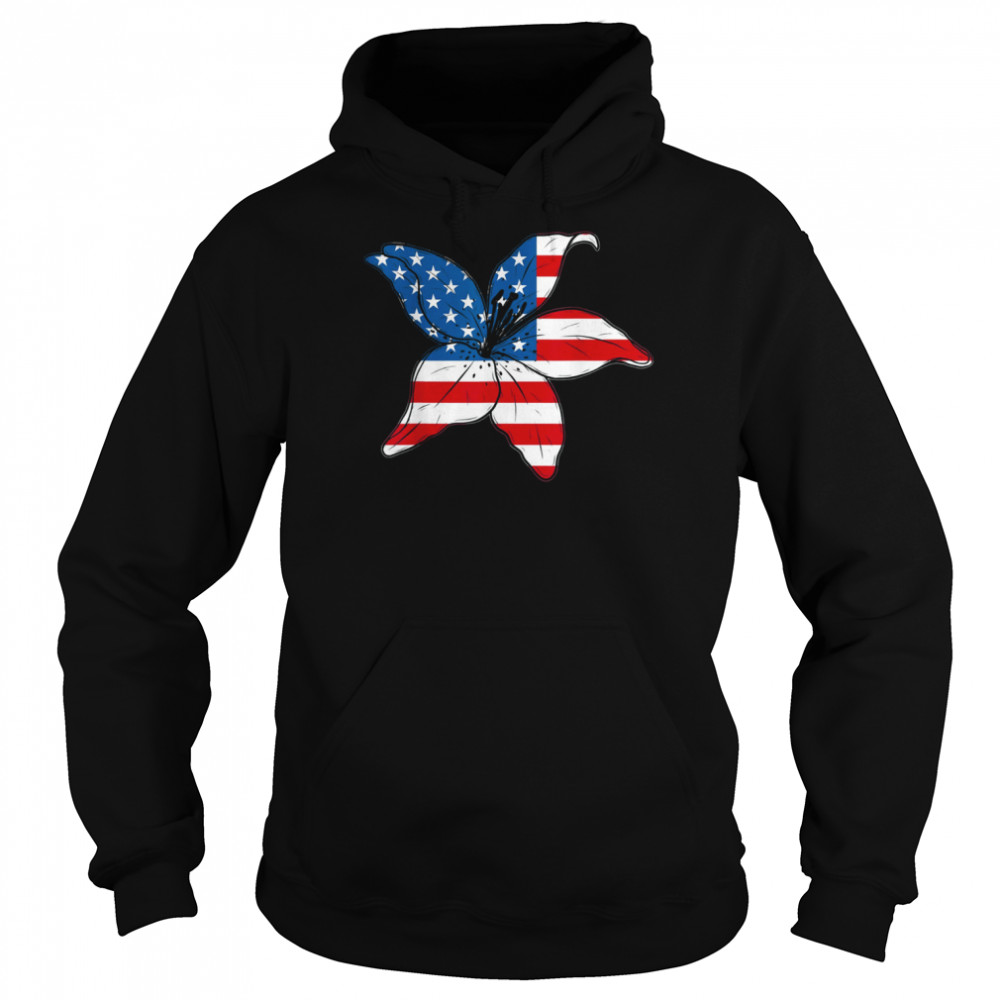 American Flag Lilly Flower Military Shirt Unisex Hoodie